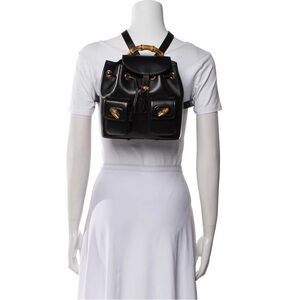 Gucci Black Leather Backpack with Gold Accents